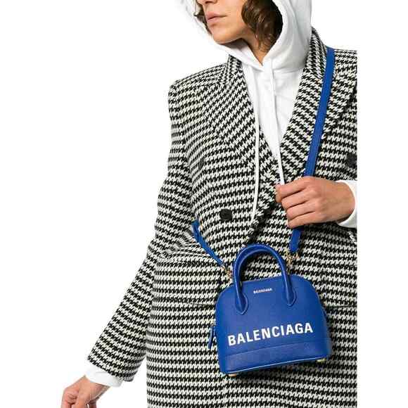 Balenciaga Ville XXS Blue White Logo Grained Top Handle Shoulder Crossbody Bag - Picture 4 of 12